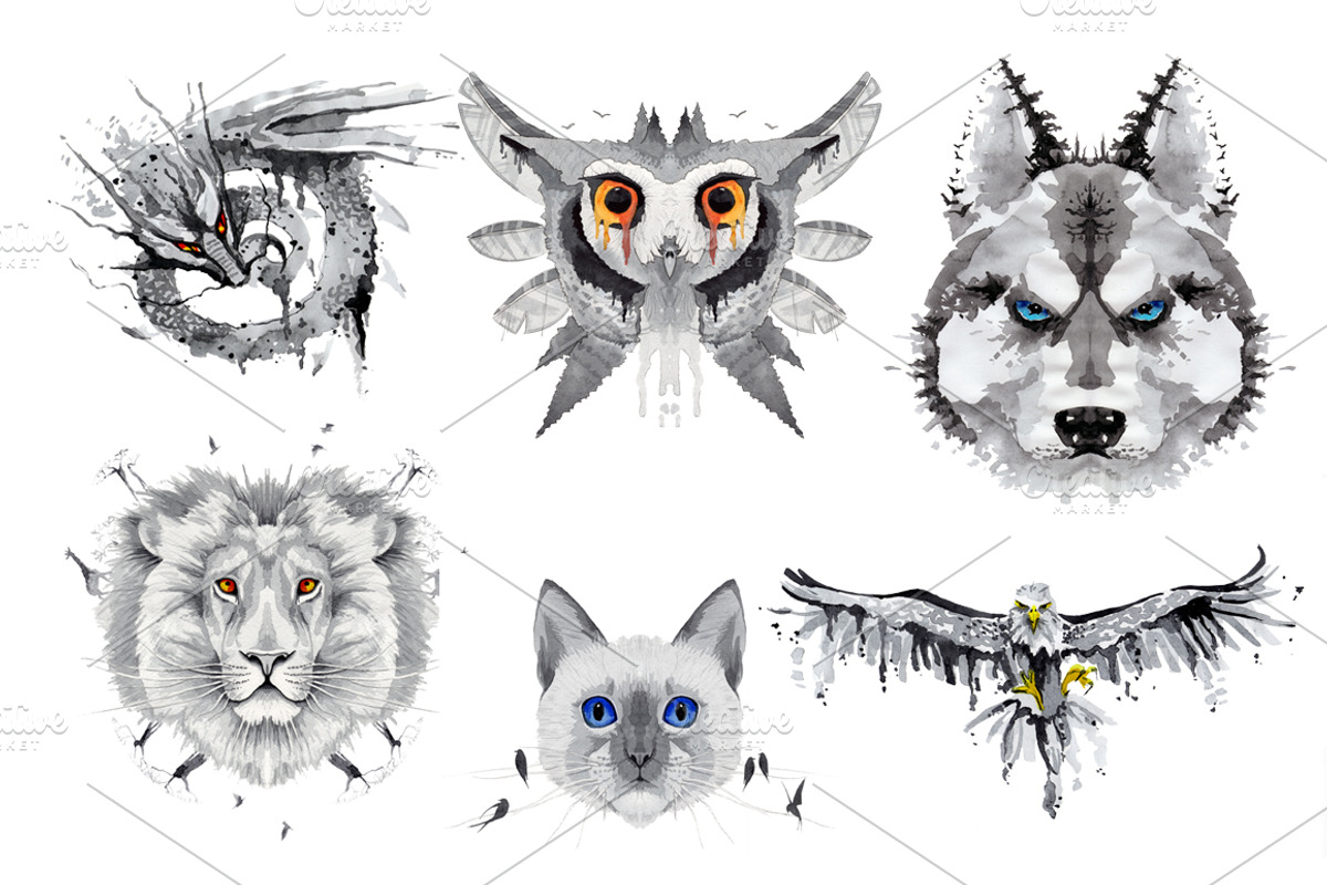 Set of 6 vector watercolor animals, an Animal Illustration by kizi (Photo 3 of 5)