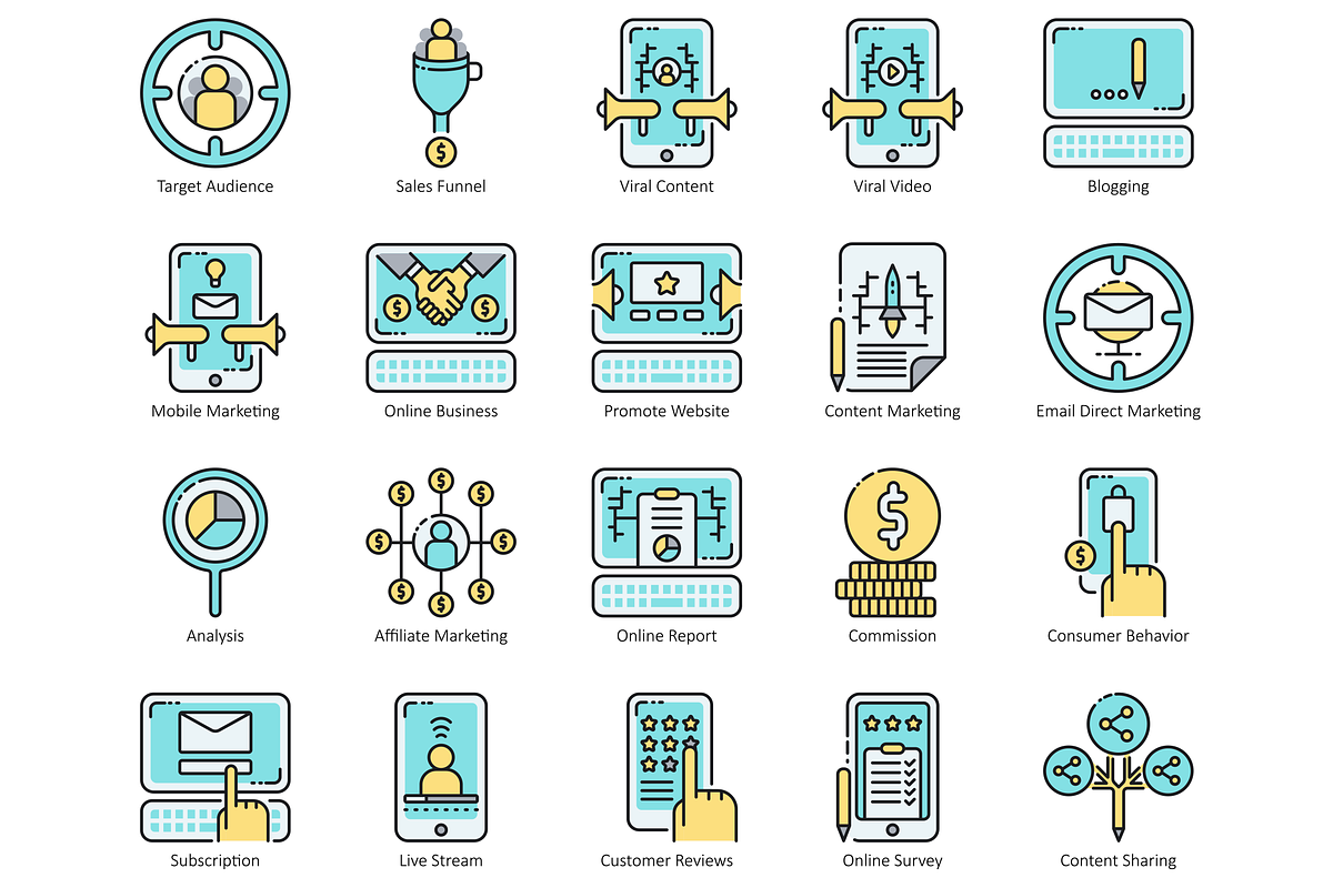 88 Digital Marketing Icons | Aqua, an Outline Icon by Flat Icons (Photo 2 of 6)