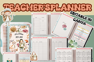 Teacher Digital Planner Editable, a Design Template by Little Wren Illustrates