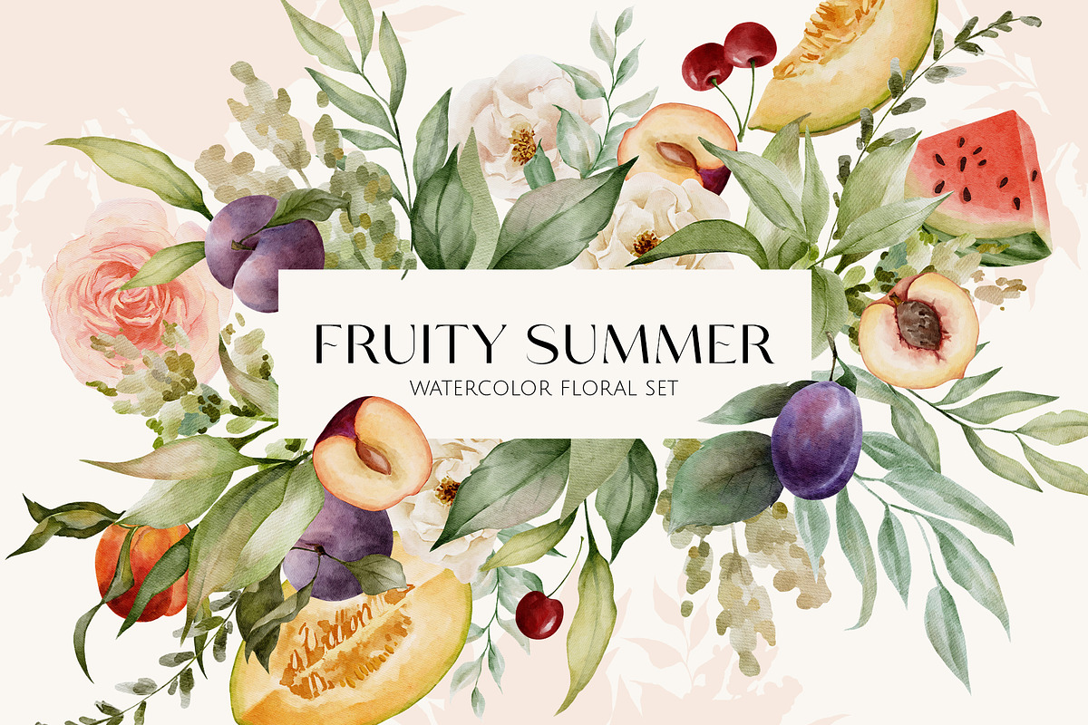 FRUITY SUMMER watercolor floral set, a Seasonal Illustration by Yuliia Lashevska (Photo 1 of 13)