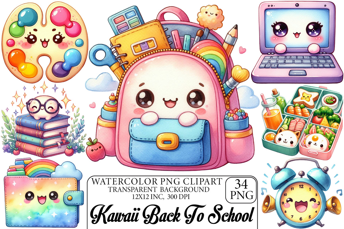 Kawaii Back to School Clipart, an Illustration by DreamPrint404 (Photo 1 of 6)