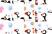 Watercolor Puffin Seamless Pattern, an Animal Illustration by Oleksandra Illustrates (Thumbnail 7 of 13)
