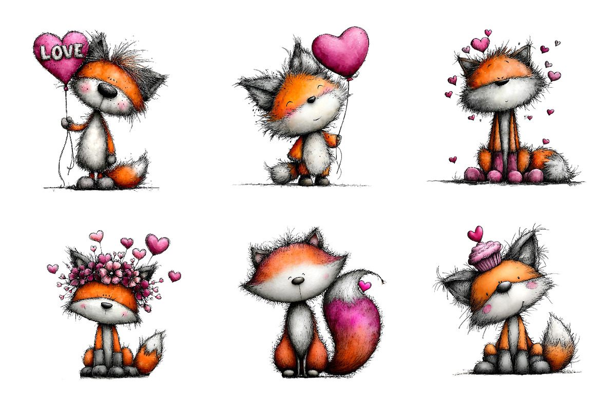 Valentine's Whimsical Foxs Clipart, an Illustration by CreationArt (Photo 3 of 5)