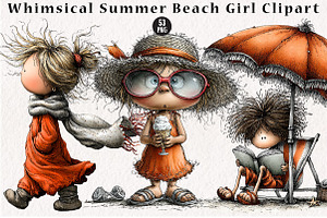 Whimsical Summer Beach Girl Clipart, a Seasonal Illustration by CreationArt