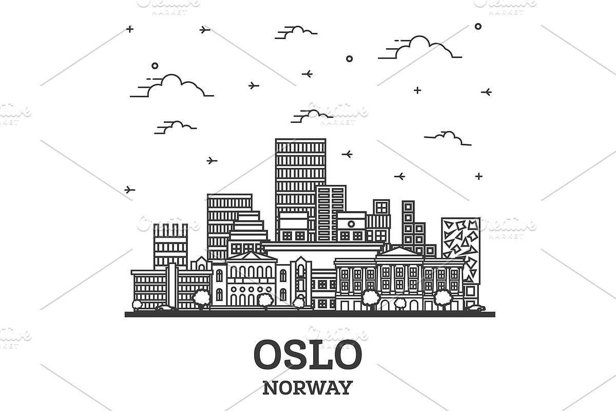 Outline Oslo Norway City Skyline, a Work Illustration by Booblgum