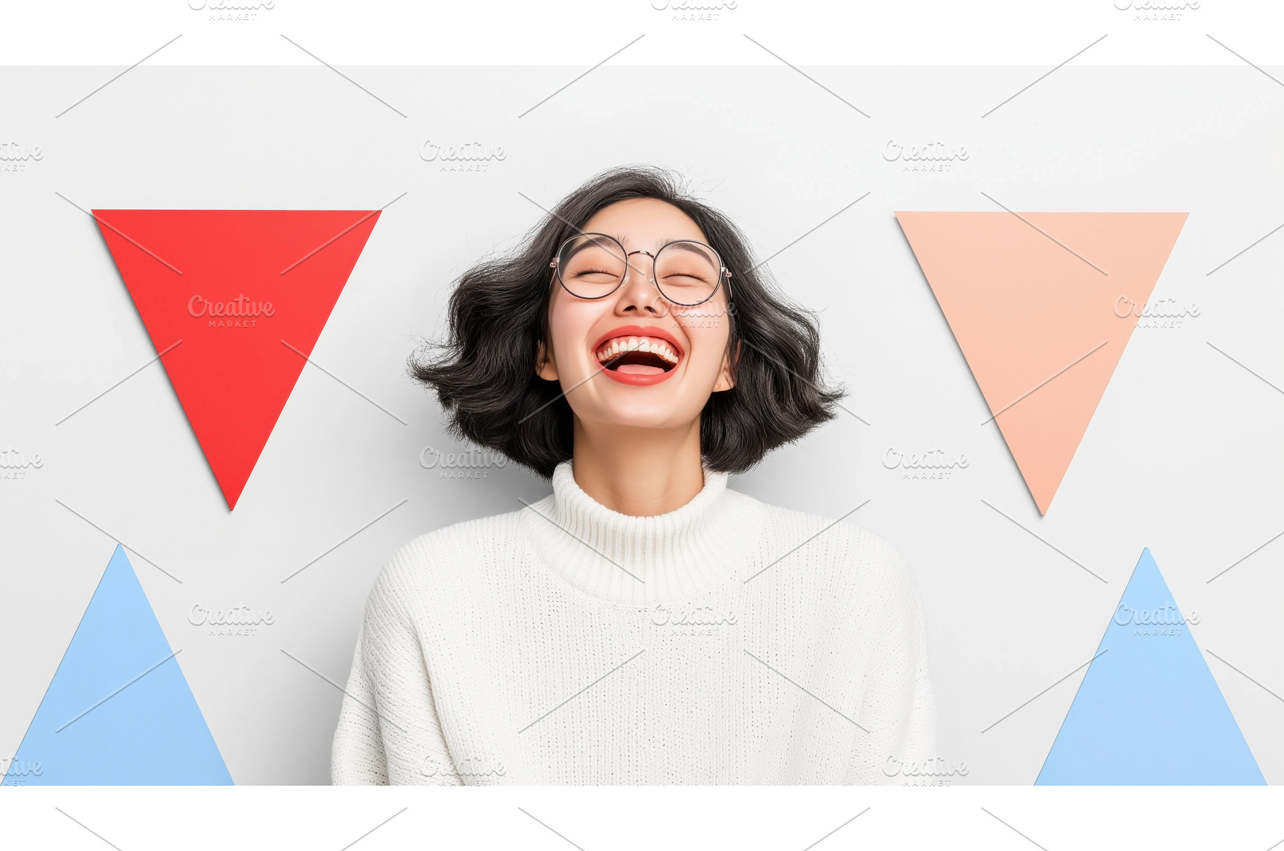 Asian woman wearing glasses laughing, an Arts & Entertainment Photo by Sergey Kotenev
