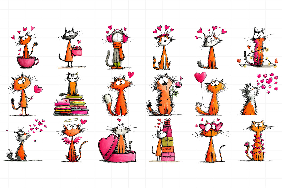 Quirky Valentine Day Cats Clipart, an Illustration by Daily.Designs (Photo 5 of 5)