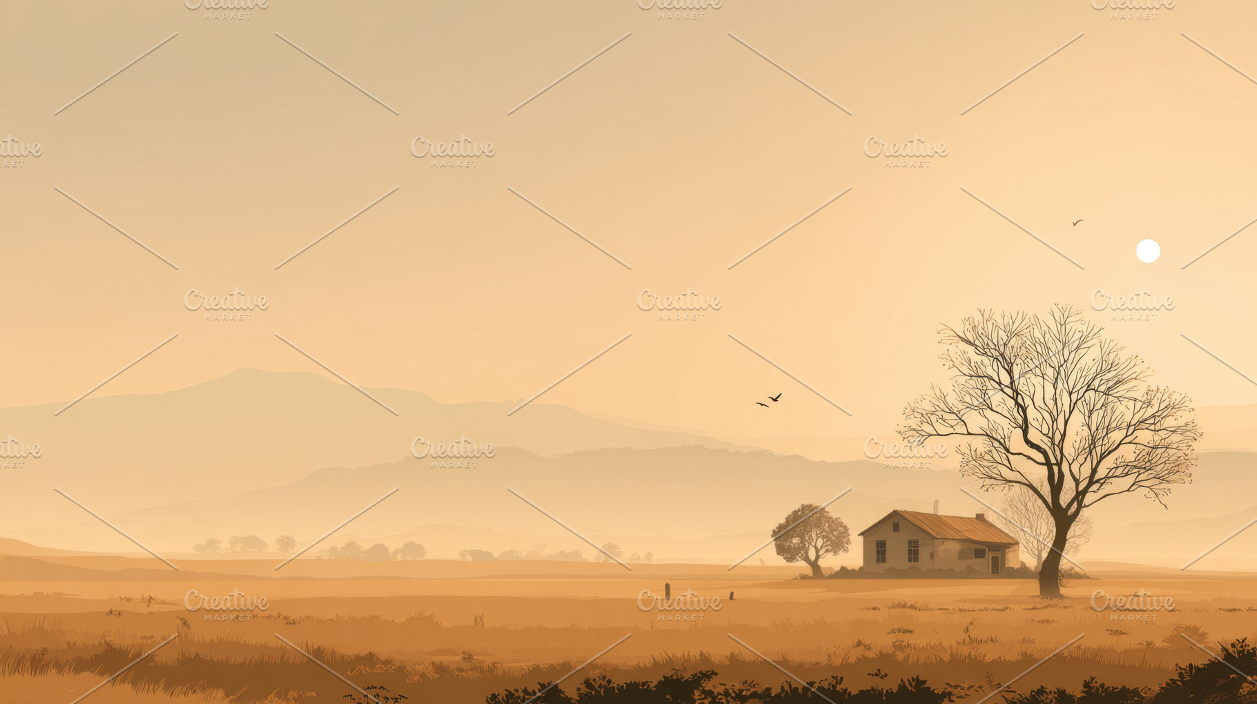 Sunset view over a simple house, a Photo by Beautiful things
