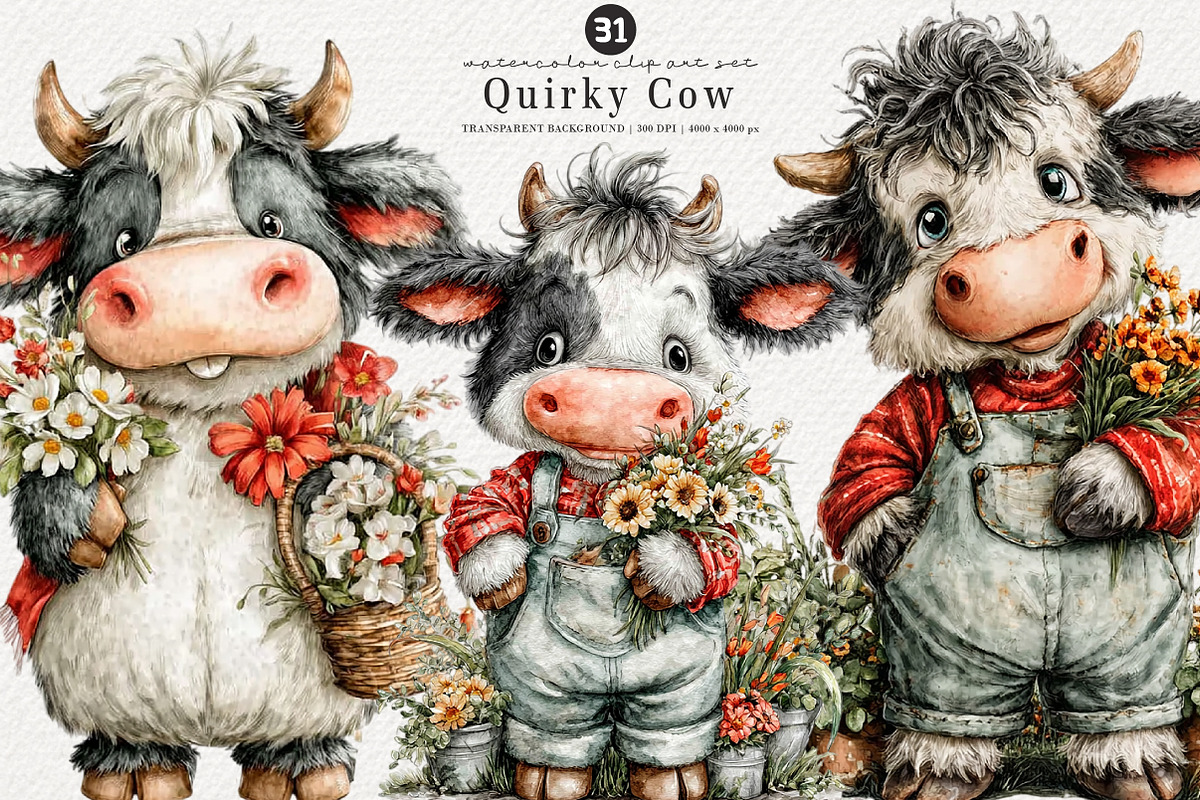 Whimsical Quirky Cow Clipart Png, a Transportation Illustration by Digital Artistic99 (Photo 1 of 7)