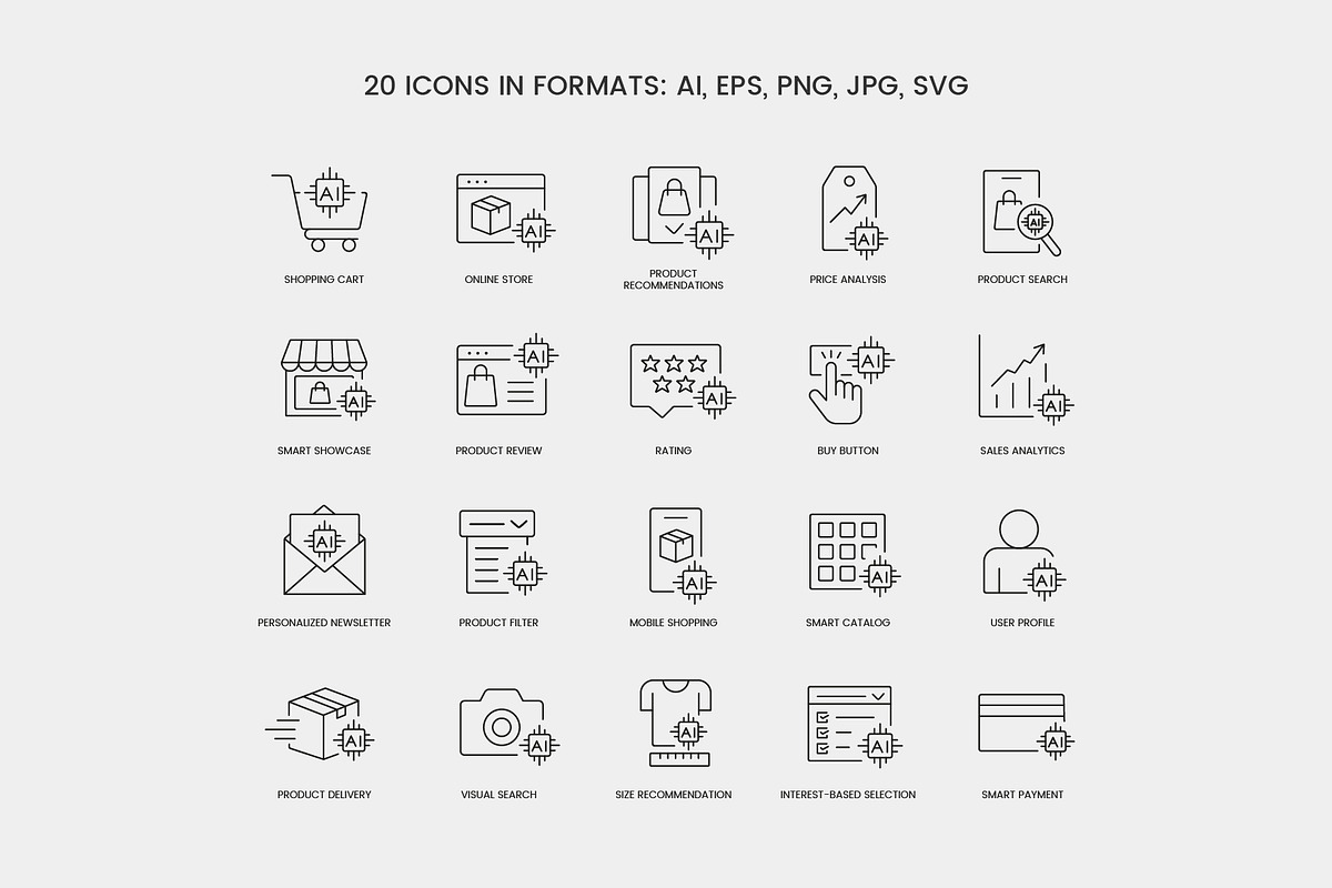 AI Shopping Line Icons Pack, an Outline Icon by Grand Design (Photo 2 of 3)