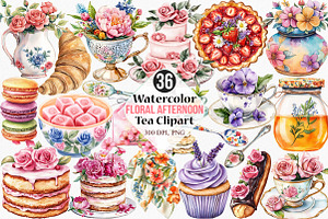 Floral Afternoon Tea Clipart, an Illustration by Canvas Craft