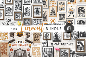 4 in 1 Linocut Vector Bundle, an Object Graphic by DariSmartArt