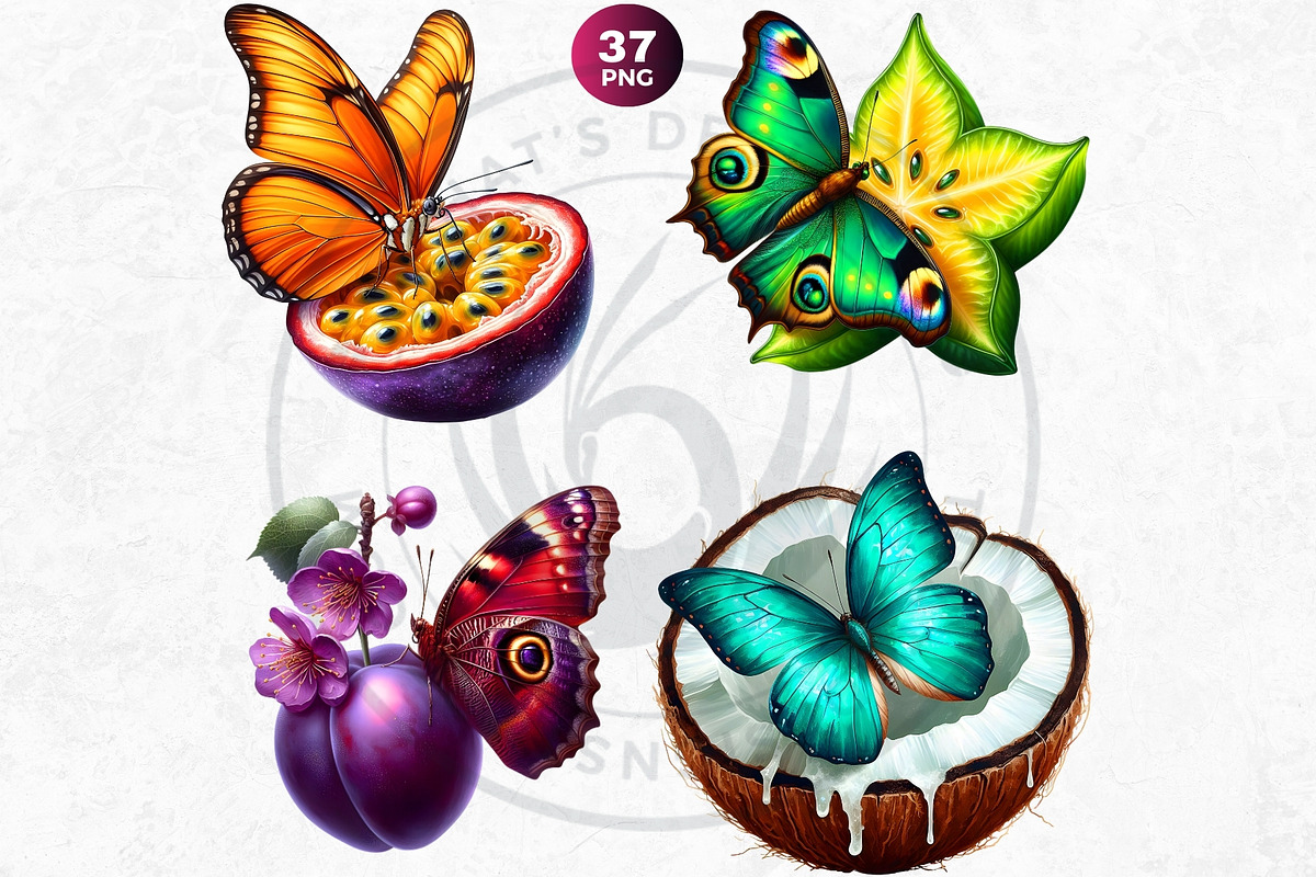Vibrant Butterfly and Fruit Cliparts, an Animal Illustration by ThatsDesignArt (Photo 5 of 10)