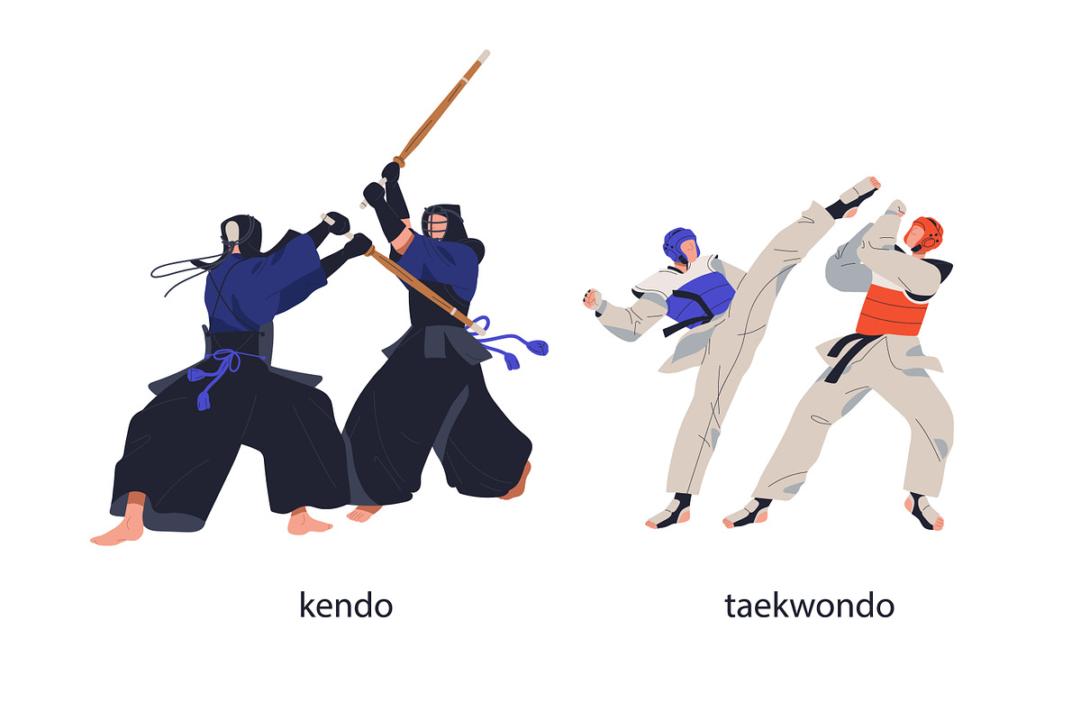 Fighters practicing martial arts set, a Sport Illustration by Good Studio (Photo 4 of 13)