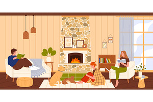 Happy family time together in modern, an Object Illustration by Flashvector