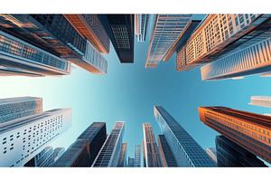 Upward View Of Modern Skyscrapers