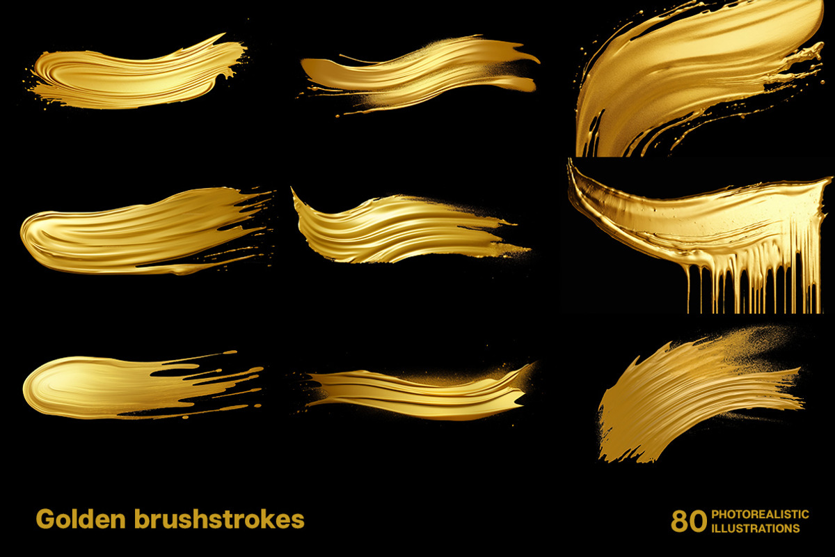 Golden brush strokes. 80 images, a Decorative Illustration by Handmadefont (Photo 2 of 11)