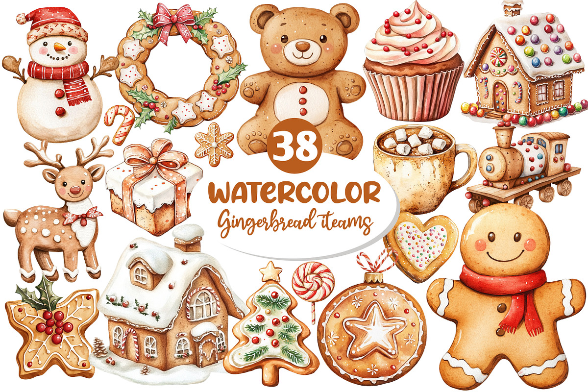 Cute Christmas Gingerbread Clipart, an Illustration by Dream Creation (Photo 1 of 4)
