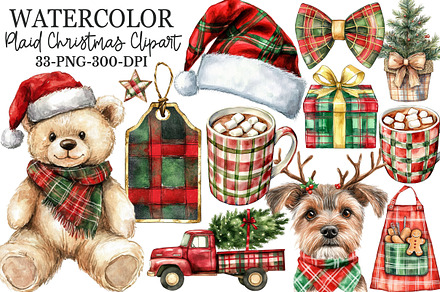 Red Green Plaid Christmas Clipart