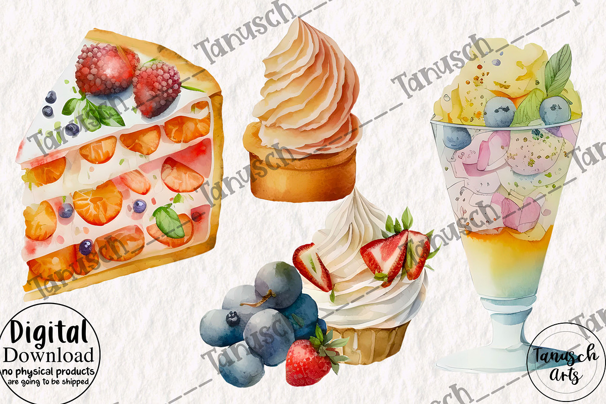 Watercolor Pastry Clipart Part 1, a Food Illustration by TanuschArts (Photo 4 of 5)