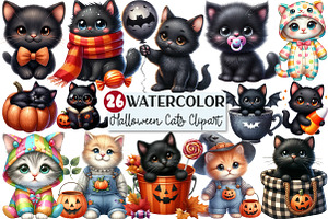 Nursery Halloween Black Cat Clipart, an Illustration by Rose Art