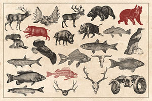 150 Vintage Hunting/Fishing Vectors