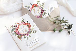 Floral & Gold Wedding Invite