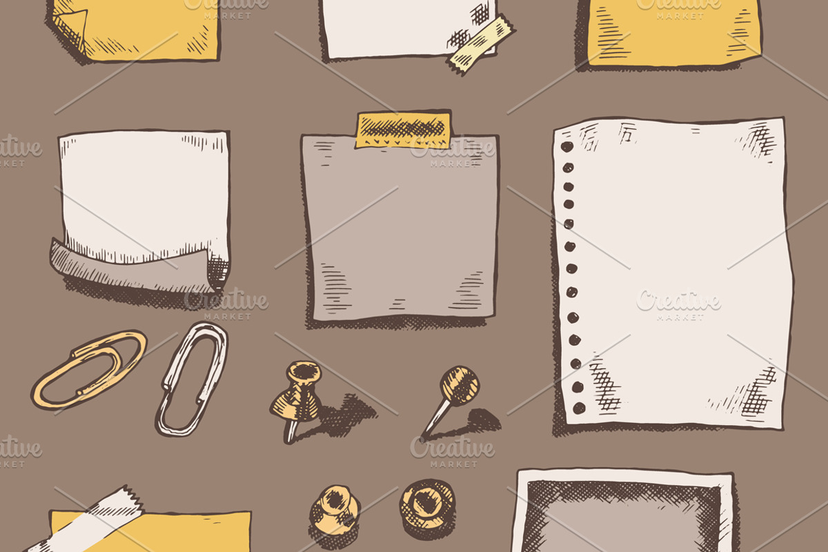 Set of pins, pointers, note papers, an Object Graphic by TheMountBirdStudio