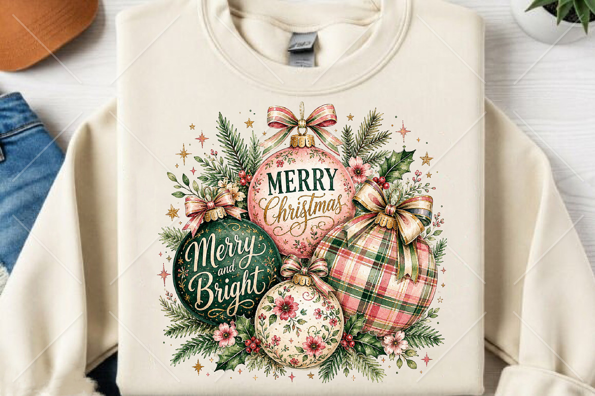 Preppy Merry Christmas Ornament PNG, a Seasonal Illustration by Canvas Craft (Photo 1 of 6)