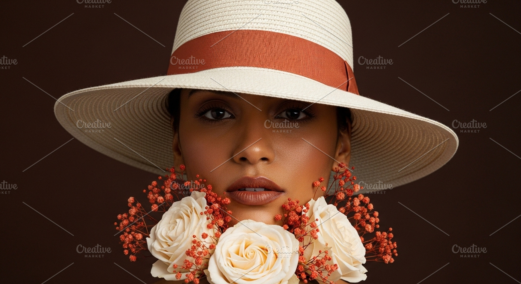 Cream Hat Portrait with Ivory Roses, a Person Photo by thepslr