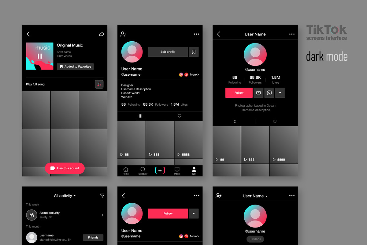 Tik Tok Screens Interface, a Social Media Template by karnofff