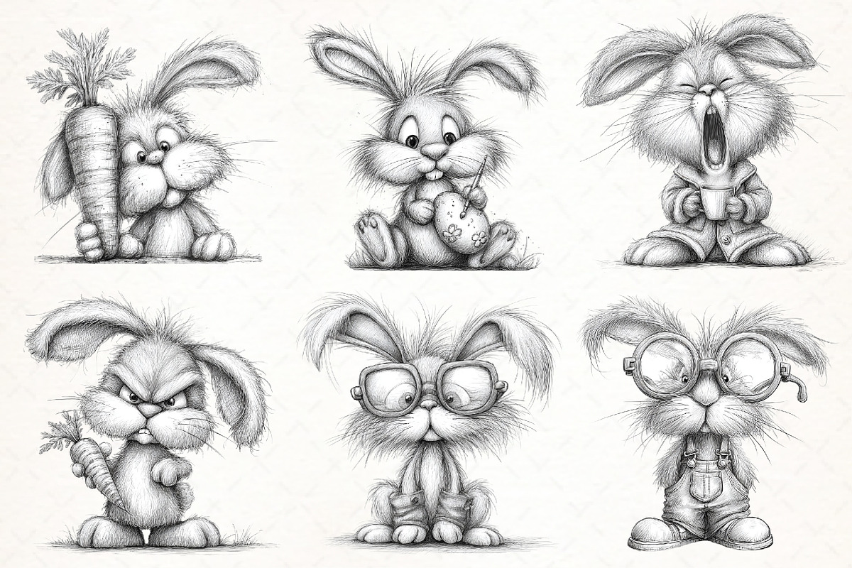 Funny Bunny Sketch Clipart, an Illustration by Libby Wishes (Photo 4 of 8)