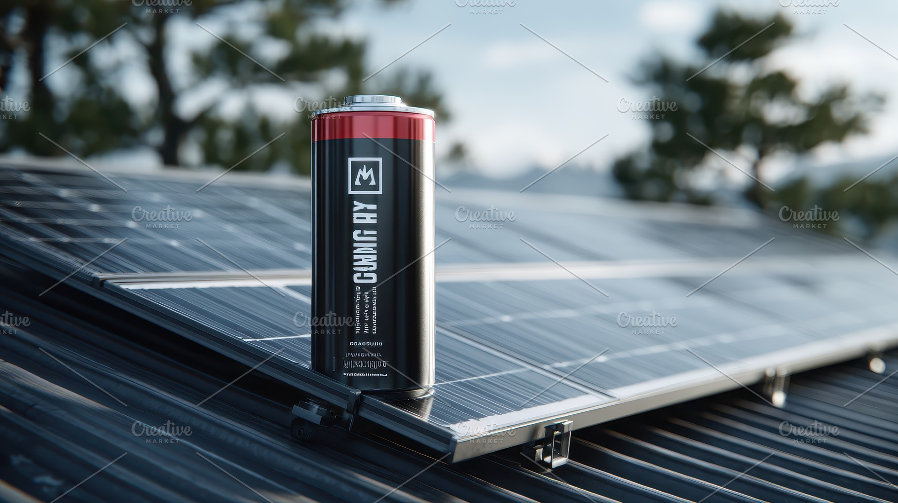 Giant Battery on Solar Panel Roof Su, a Photo by Pixeness Studio