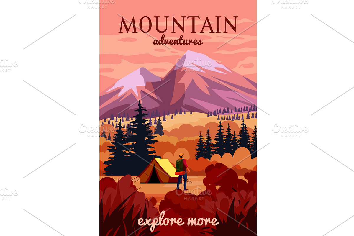 Travel poster mountain autumn, an Illustration by Vector_Up