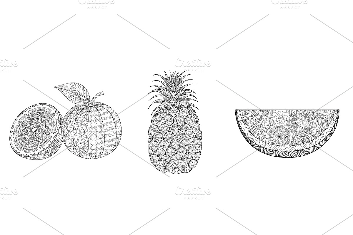 15 Fruits &Vegetables coloring pages, a Decorative Illustration by Somjai King (Photo 6 of 6)