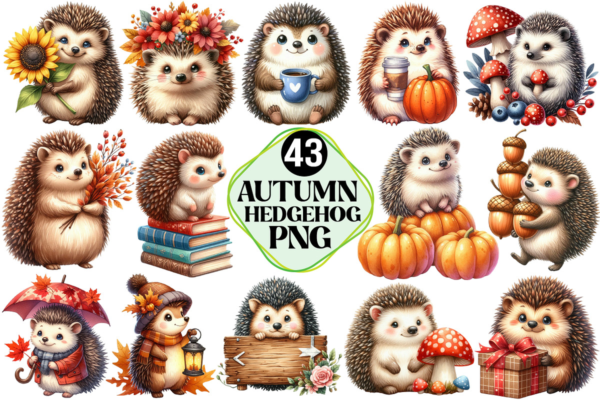 Autumn Hedgehog Clipart, an Illustration by Pixels.Craft (Photo 1 of 7)