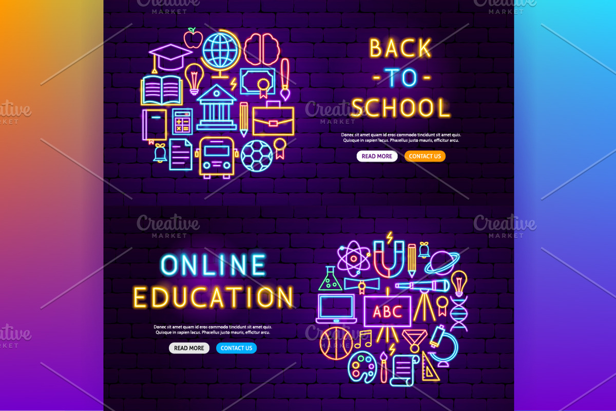 Education Back to School Neon Icons, an Outline Icon by Anna_leni (Photo 6 of 11)