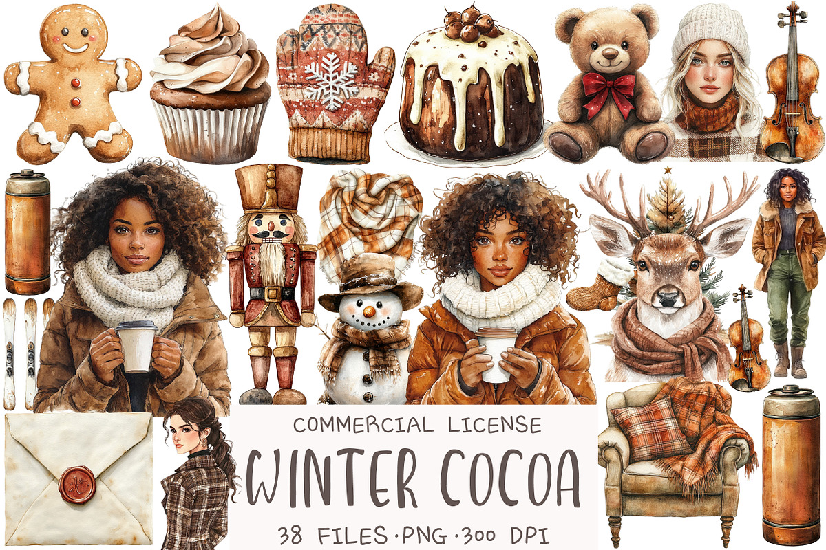 Watercolor Winter Cocoa Clipart, an Illustration by OK Design (Photo 1 of 5)