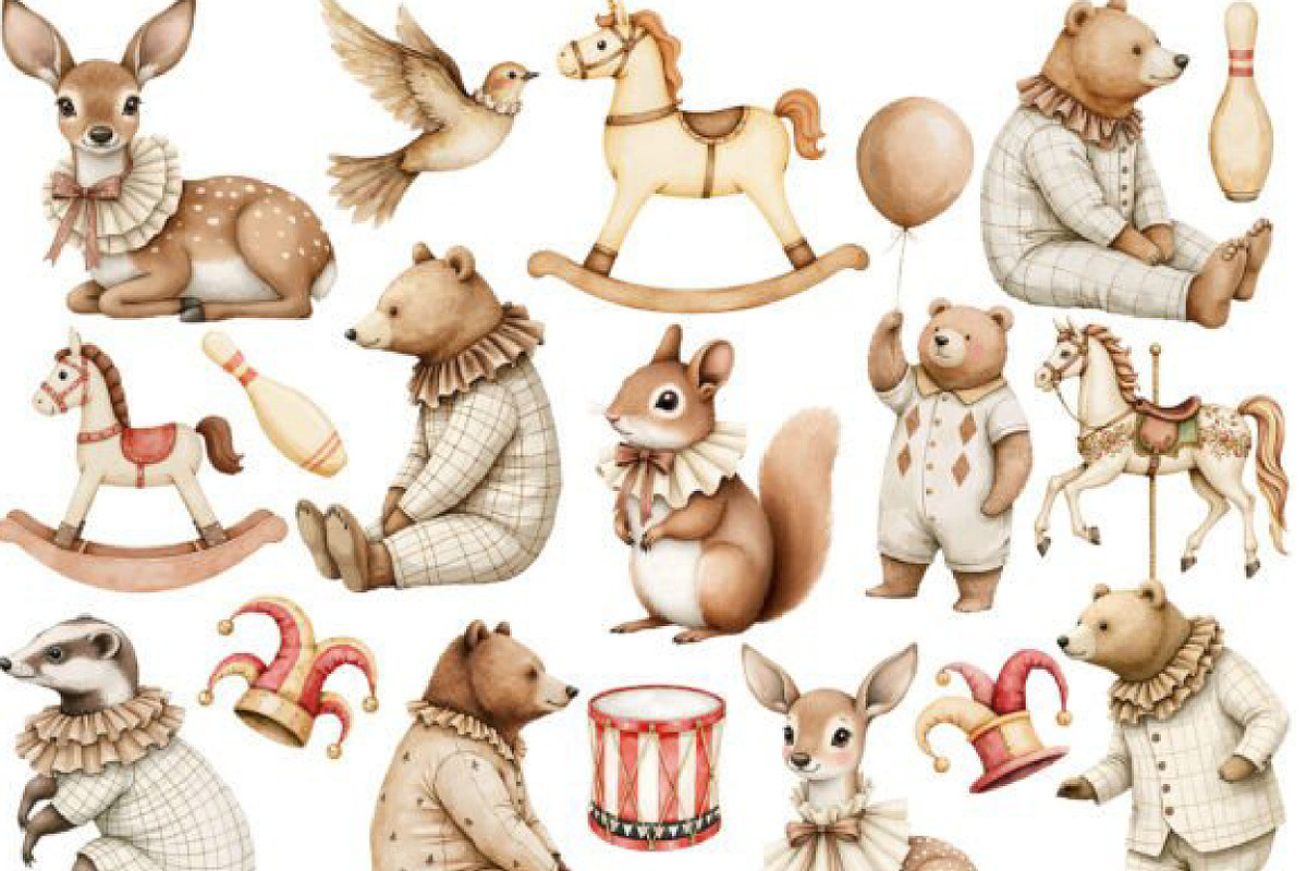 Watercolor Cute Circus Party, an Animal Illustration by JackArt (Photo 3 of 6)