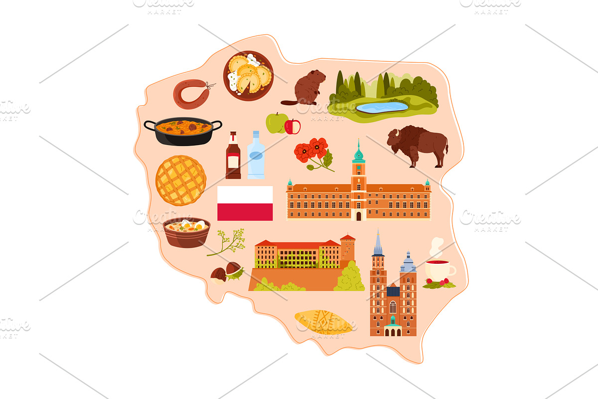 Poland culture elements and, an Animal Illustration by Flashvector