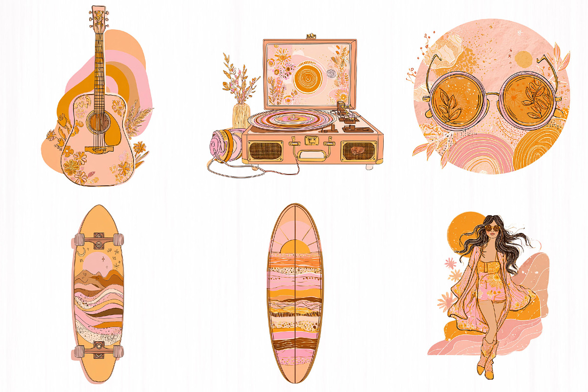Retro Groovy Graphics Collection, an Object Illustration by DreamCafeArt