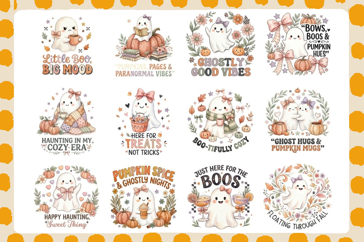 Cute Halloween Ghost Quotes Clipart, a Seasonal Illustration by Tanya Kart (Photo 1 of 11)