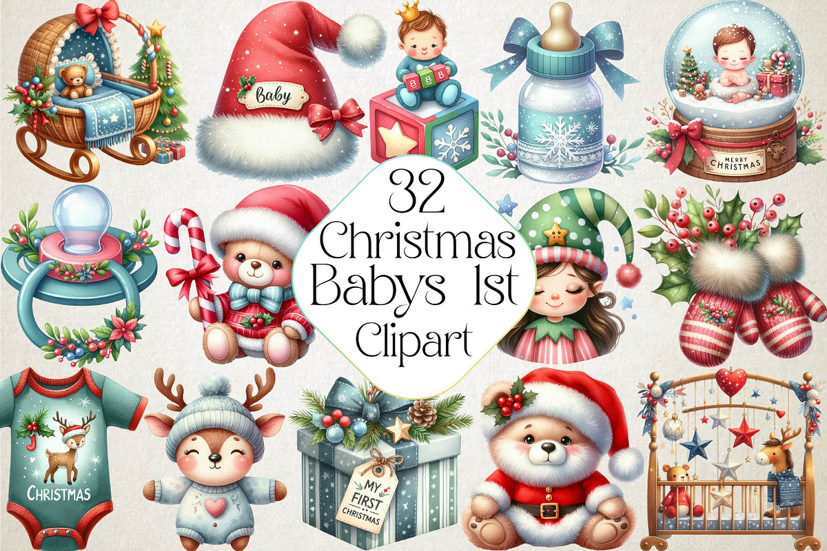 Babys 1st Christmas Festive Clipart, an Illustration by DreamPrint404 (Photo 1 of 6)