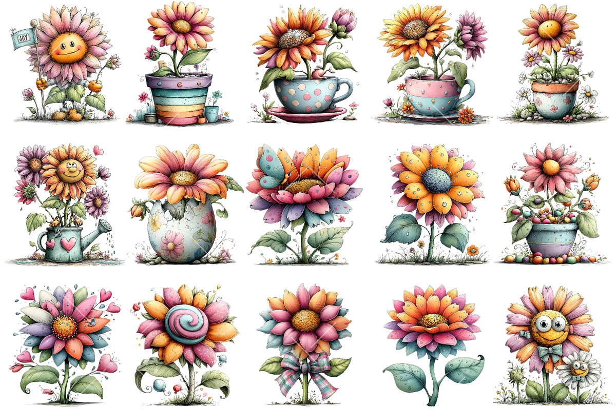 Whimsical Spring Sunflower Clipart, an Illustration by OK Design (Photo 3 of 6)