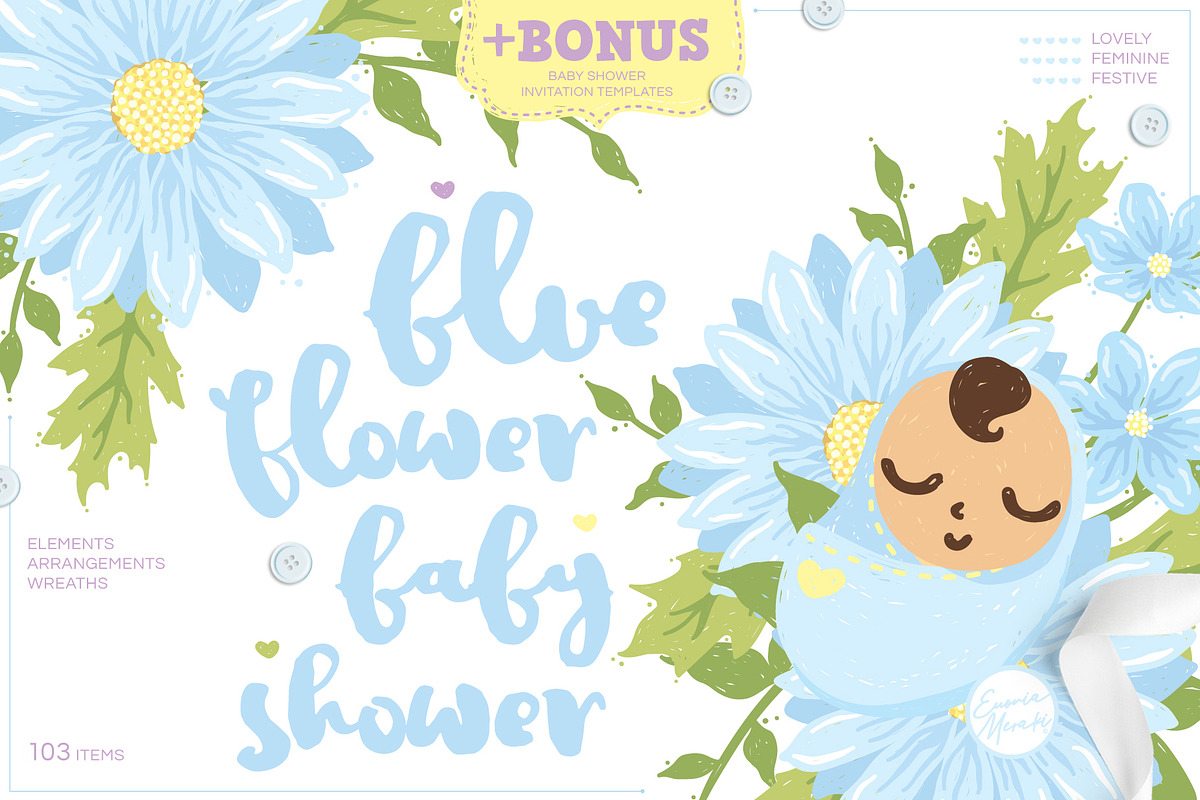 Blue Flower Baby Shower - Daisy, an Illustration by Euonia Meraki (Photo 1 of 8)