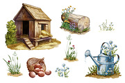 Watercolor composition on the farm, an Animal Illustration by IrynaPanashii (Thumbnail 3 of 8)