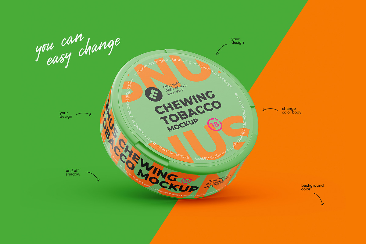 Snus Chewing Tobacco Can Mockup, a Packaging Mockup by easymock 2 (Photo 4 of 10)