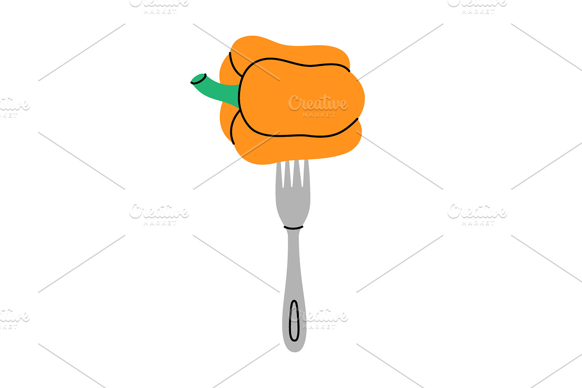 Fresh bell pepper pierced on fork, a Food Illustration by GraphiShop