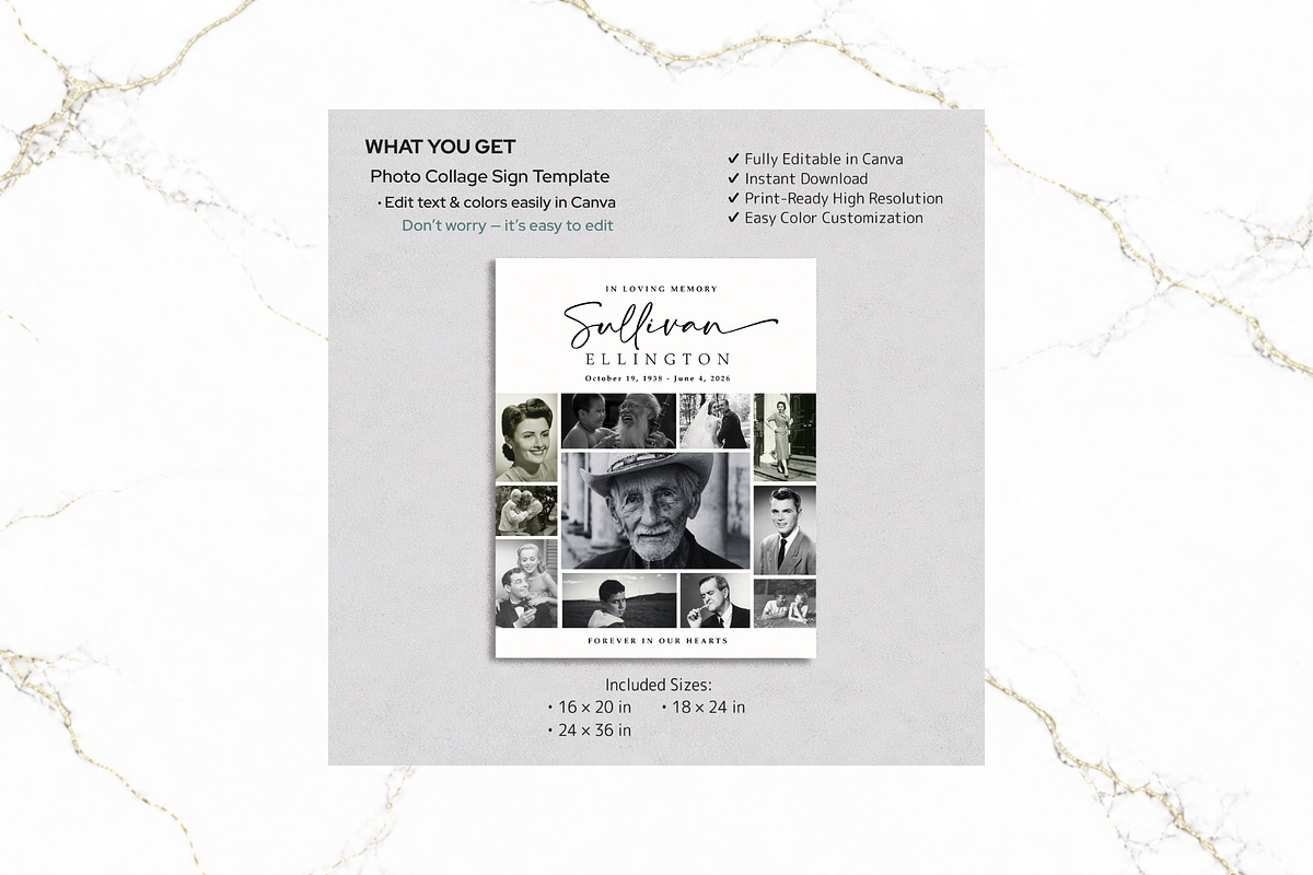 Funeral Photo Collage BW Canva FR003, a Poster Template by TyphoonStudio (Photo 2 of 8)