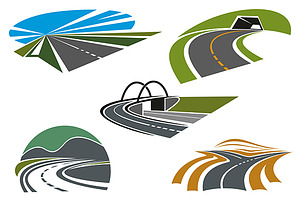 Forked road and mountain highways, a Background Graphic by Vector Tradition